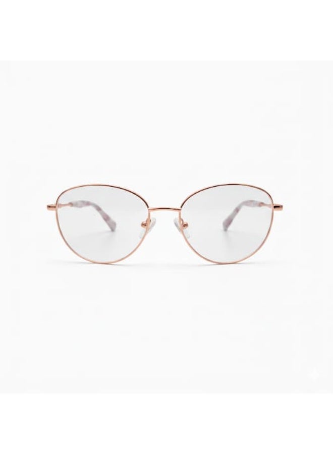 Women’s Rose Gold Round Eyeglasses - Shiny Metal Frame with Pink Havana Temples - Lightweight Optical Glasses - Image 3